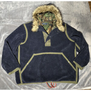 Polo Ralph Lauren Mens Sherpa Fleece Jacket Faux Fur Hood Camo Lined Size XL